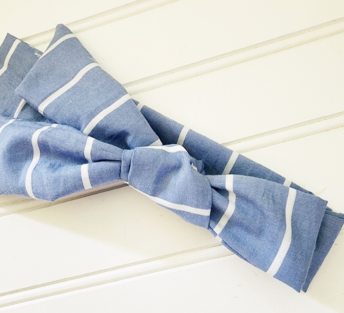 Emma Knotted Headband - White Stripes on Blue