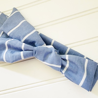 Emma Knotted Headband - White Stripes on Blue