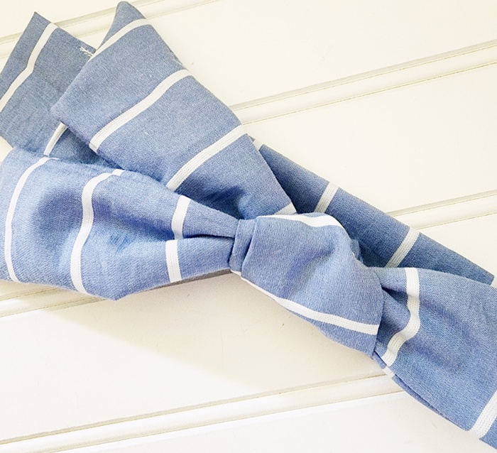 Emma Knotted Headband - White Stripes on Blue