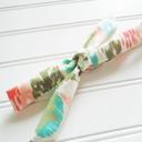  Lois Skinny Headband - Green, Teal and Coral Pattern