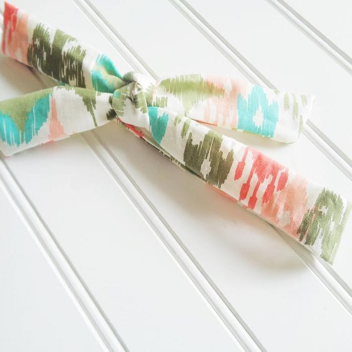 Lois Skinny Headband - Green, Teal and Coral Pattern