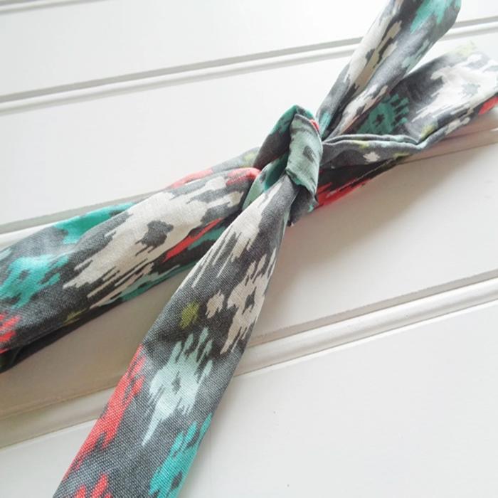 Lois Skinny Headband - Teal, Coral, and Green on Gray