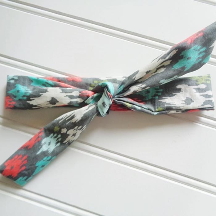 Lois Skinny Headband - Teal, Coral, and Green on Gray