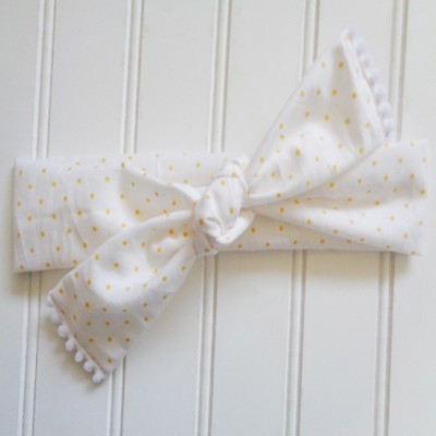 Pompom Knotted Headband - Yellow Dots