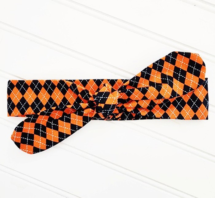 Donna Knotted Headband - Orange and Black Argyle