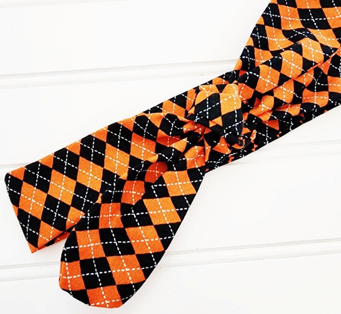 Donna Knotted Headband - Orange and Black Argyle