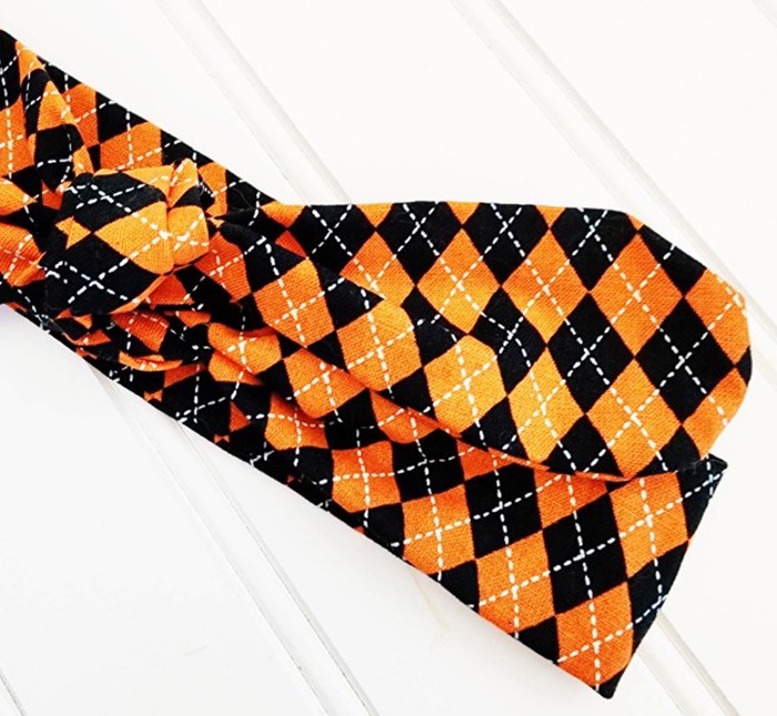 Donna Knotted Headband - Orange and Black Argyle