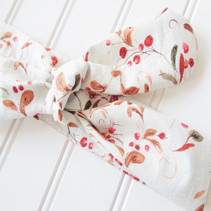 Knotted Headband - Gold Berries and Leaves on Mint