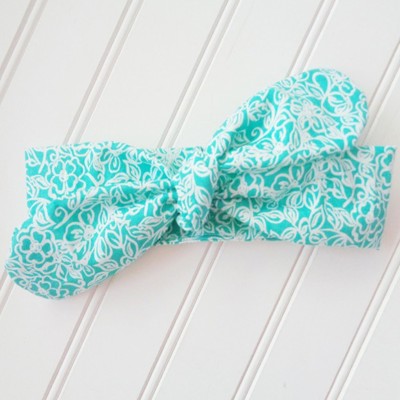 Donna Knotted Headband - White Flowers on Teal