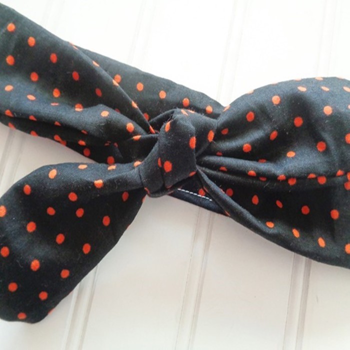 Donna Knotted Headband - Orange Dots on Black