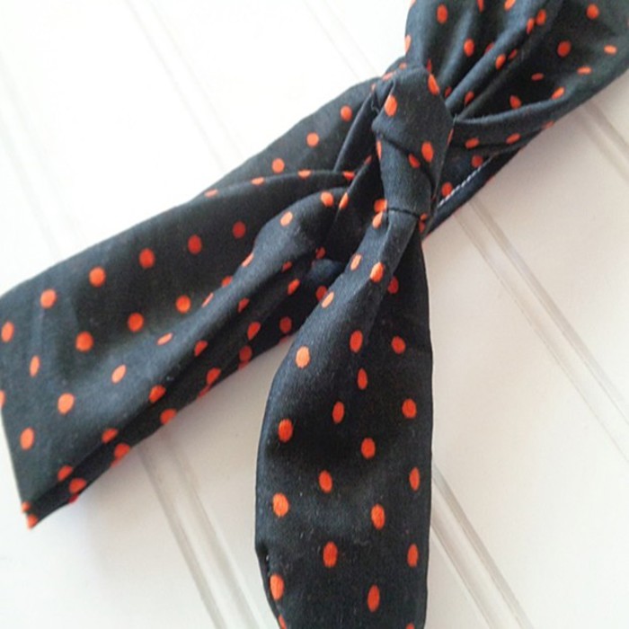 Donna Knotted Headband - Orange Dots on Black