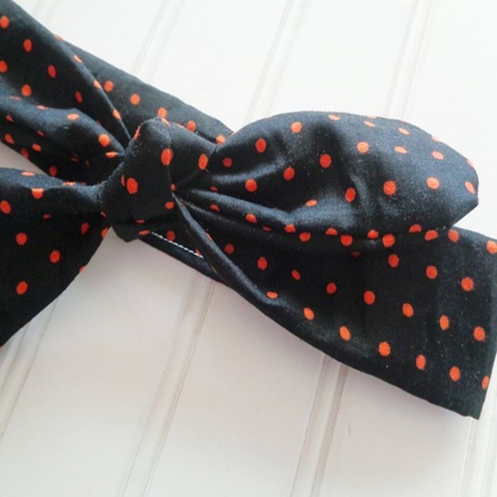 Donna Knotted Headband - Orange Dots on Black