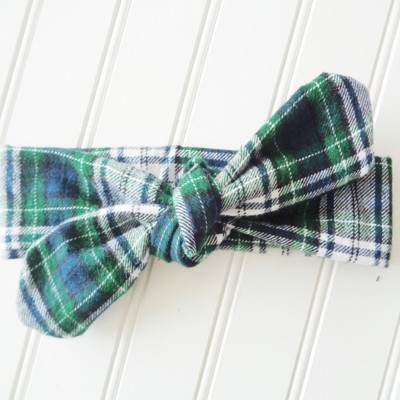 Donna Flannel Knotted Headband - Navy and Green Plaid