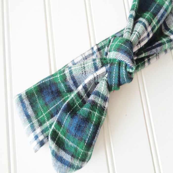 Donna Flannel Knotted Headband - Navy and Green Plaid