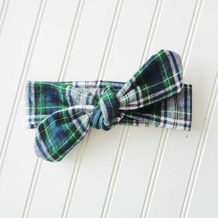 Donna Flannel Knotted Headband - Navy and Green Plaid