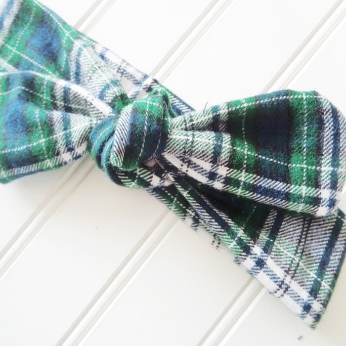 Donna Flannel Knotted Headband - Navy and Green Plaid