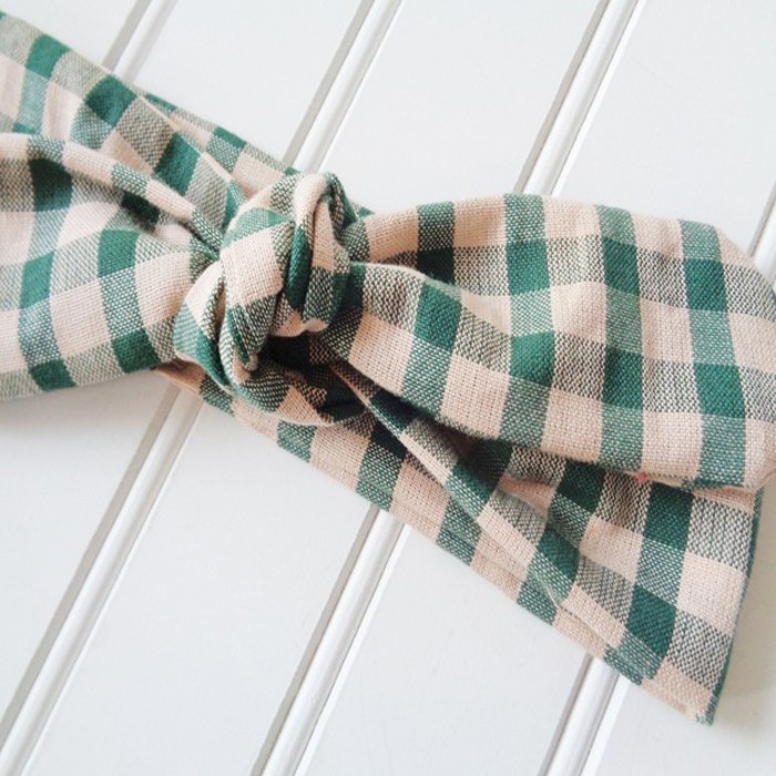 Knotted Headband - Green and Tan Gingham