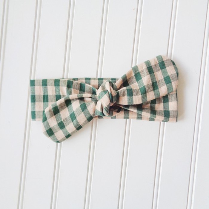 Knotted Headband - Green and Tan Gingham