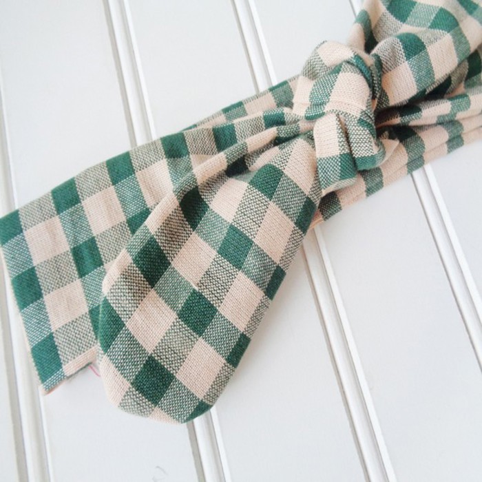 Knotted Headband - Green and Tan Gingham