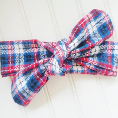 Donna Flannel Knotted Headband - Red and Blue Plaid
