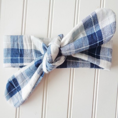 Donna Flannel Knotted Headband - Blue and Gray Plaid