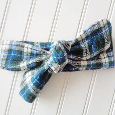 Donna Flannel Knotted Headband - Blue and Green Plaid