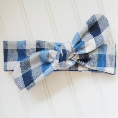 Donna Flannel Knotted Headband - Blue and White Buffalo