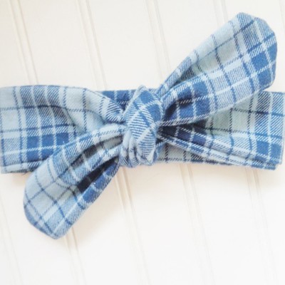 Donna Flannel Knotted Headband - Blue Plaid