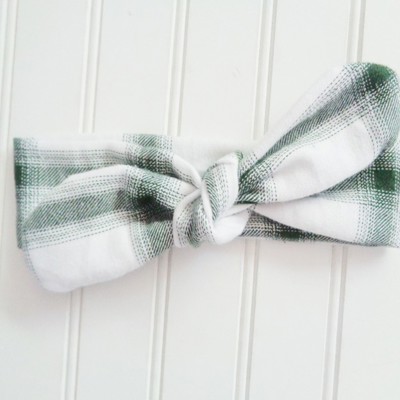 Donna Flannel Knotted Headband - Green and White Plaid