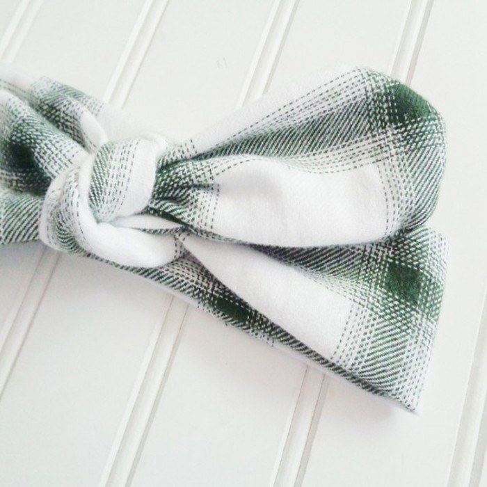 Donna Flannel Knotted Headband - Green and White Plaid