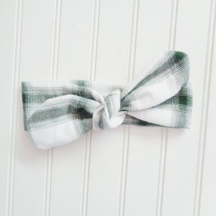 Donna Flannel Knotted Headband - Green and White Plaid