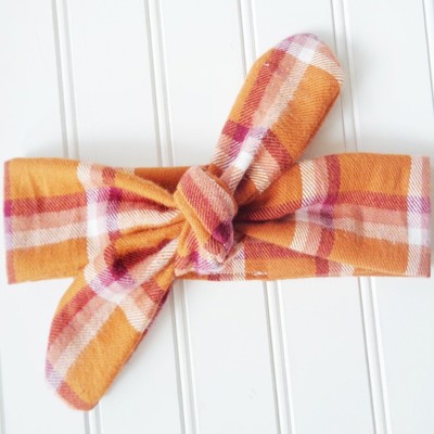 Donna Flannel Knotted Headband - Orange and Berry Plaid