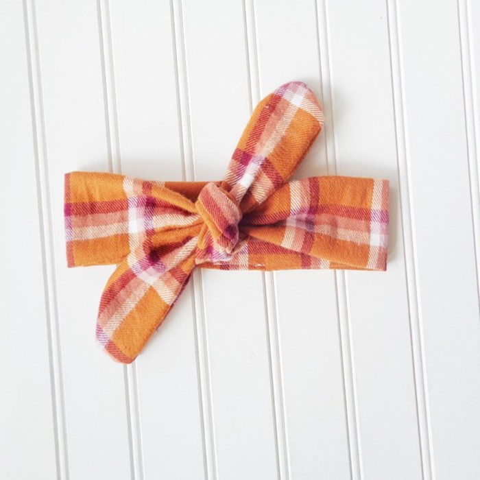 Donna Flannel Knotted Headband - Orange and Berry Plaid