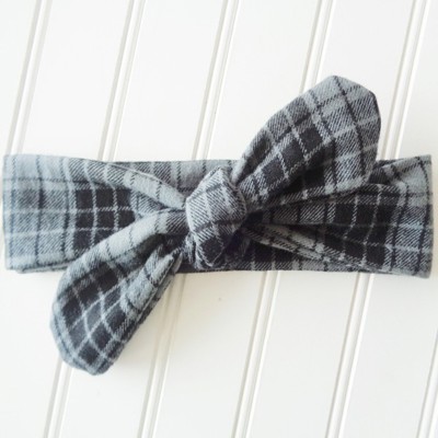 Donna Flannel Knotted Headband - Black and Gray Plaid