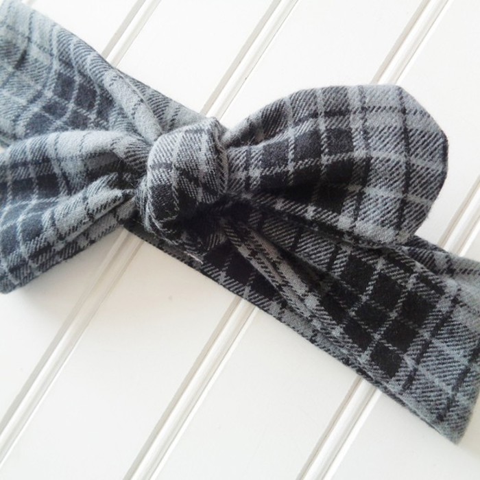 Donna Flannel Knotted Headband - Black and Gray Plaid