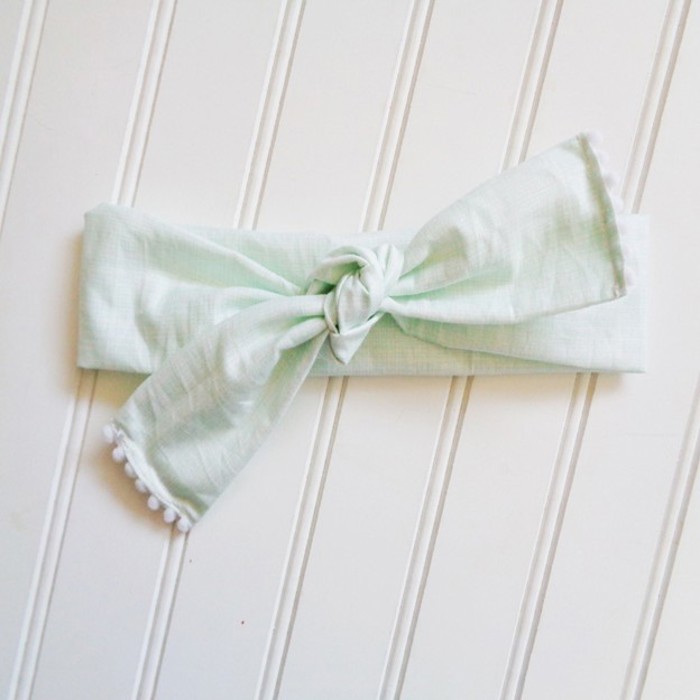 Pompom Knotted Headband - Mint Lines