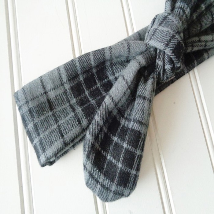 Donna Flannel Knotted Headband - Black and Gray Plaid