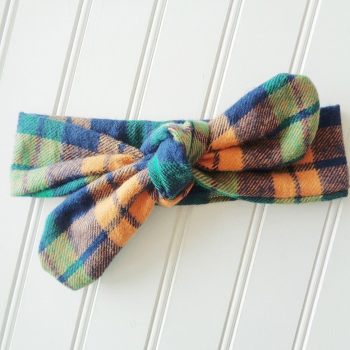 Donna Flannel Knotted Headband - Navy, Orange and Green Plaid
