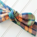  Donna Flannel Knotted Headband - Navy, Orange and Green Plaid