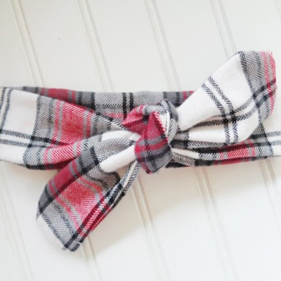 Donna Flannel Knotted Headband - Red and Gray Plaid