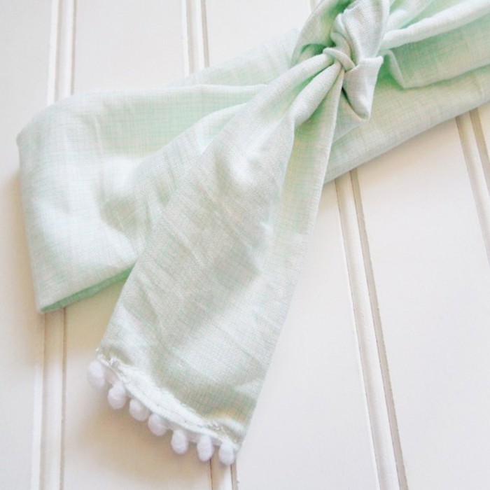 Pompom Knotted Headband - Mint Lines