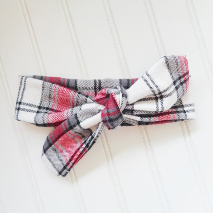 Donna Flannel Knotted Headband - Red and Gray Plaid