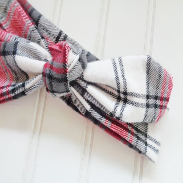 Donna Flannel Knotted Headband - Red and Gray Plaid