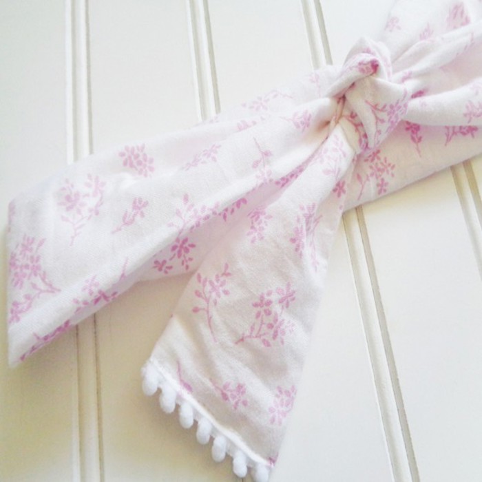 Pompom Knotted Headband - Lilac Flowers