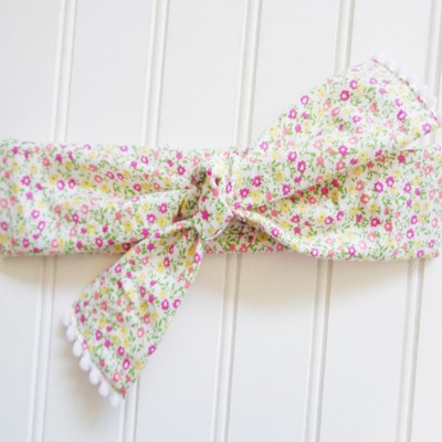 Pompom Knotted Headband - Pink and Yellow Flowers