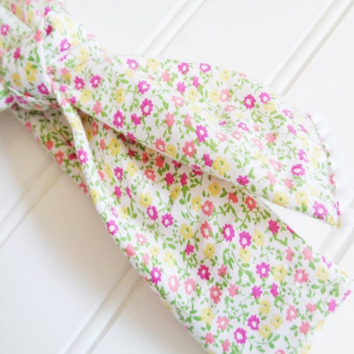 Pompom Knotted Headband - Pink and Yellow Flowers