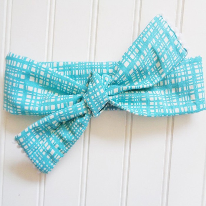 Pompom Knotted Headband - Teal Lines