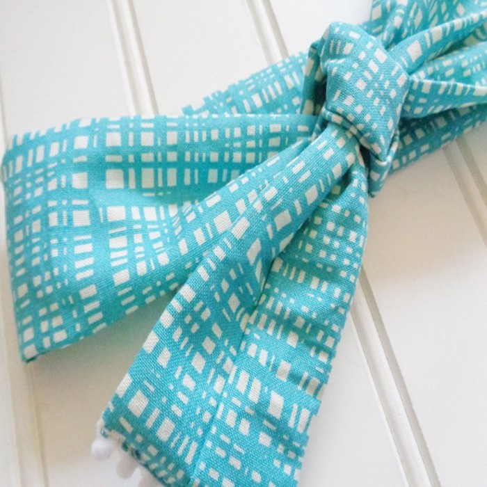 Pompom Knotted Headband - Teal Lines