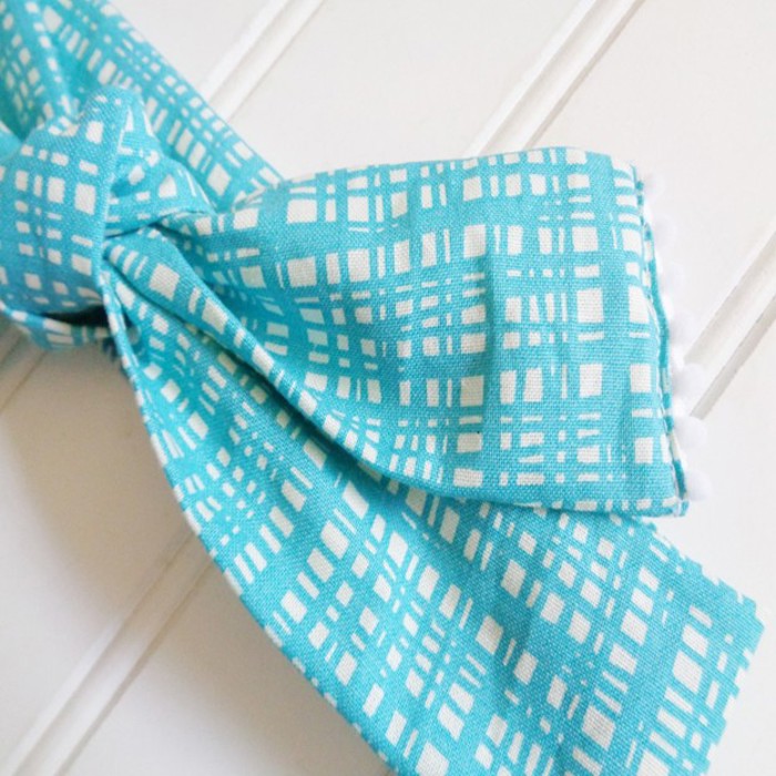 Pompom Knotted Headband - Teal Lines