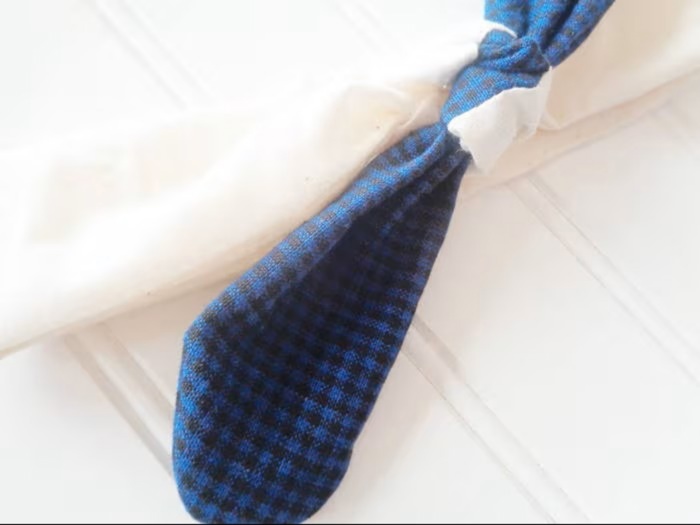 Sarah Knotted Headband - Black and Blue Check with Muslin